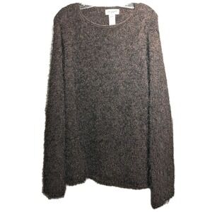 Vtg Easyspirit Sweater Women XL Brown Fuzzy Eyelash Knit Pullover Hong Kong EUC